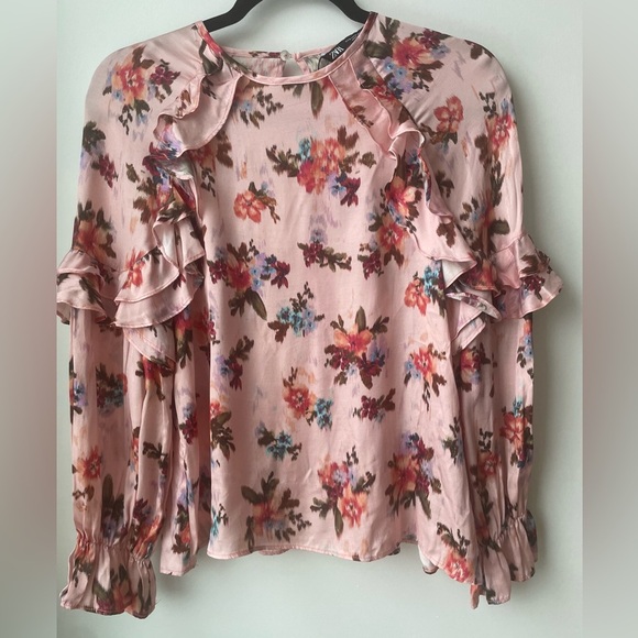 Zara Floral Ruffle Long Sleeve Blouse - Picture 3 of 5